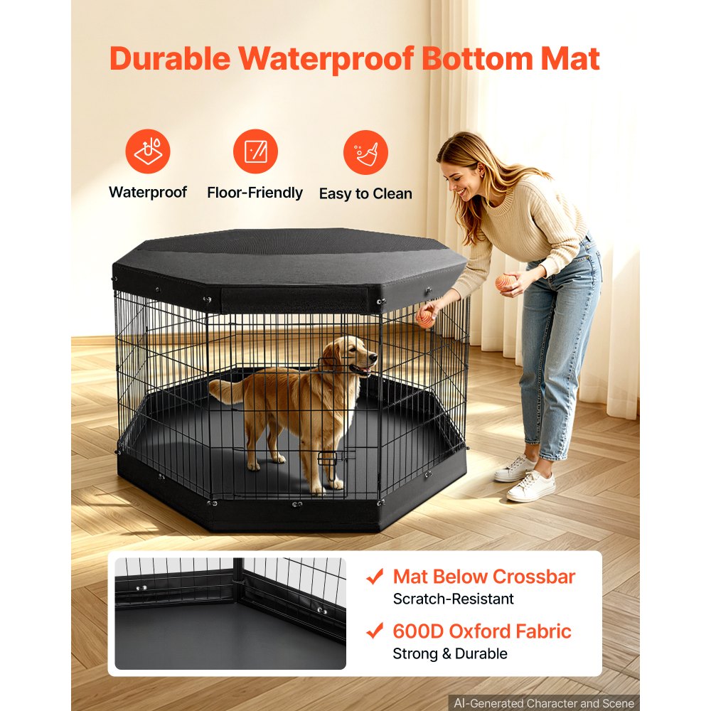 VEVOR Box per Cani da 91 cm 8 Pannelli Copertura Superiore e Base Imbottita, Recinzione Pieghevole in Metallo con Porta, Colore Nero, per Cuccioli e Delimitazione Animali Domestici di Piccola Taglia