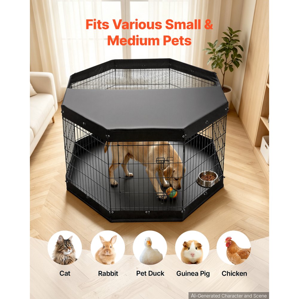 VEVOR Box per Cani da 91 cm 8 Pannelli Copertura Superiore e Base Imbottita, Recinzione Pieghevole in Metallo con Porta, Colore Nero, per Cuccioli e Delimitazione Animali Domestici di Piccola Taglia