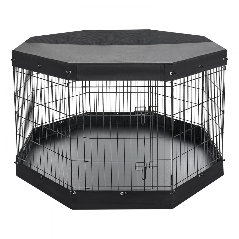 VEVOR Box per Cani da 91 cm 8 Pannelli Copertura Superiore e Base Imbottita, Recinzione Pieghevole in Metallo con Porta, Colore Nero, per Cuccioli e Delimitazione Animali Domestici di Piccola Taglia