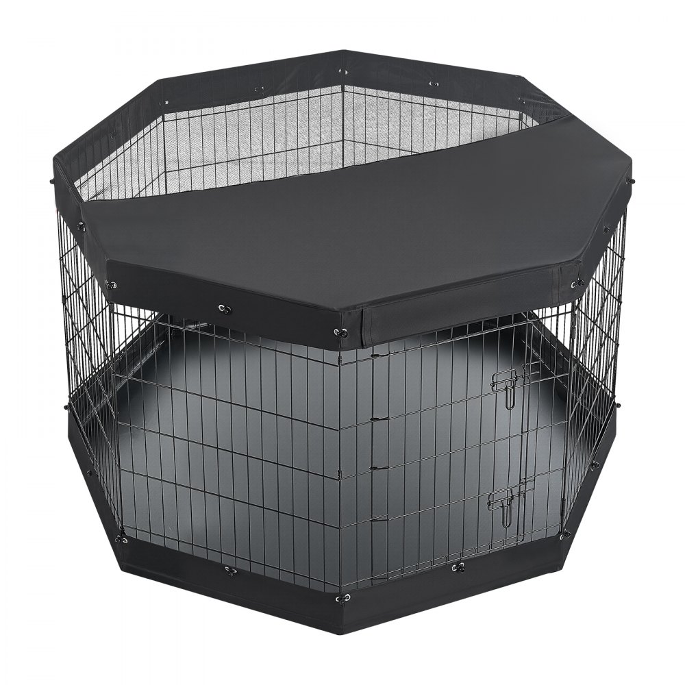 VEVOR Box per Cani da 91 cm 8 Pannelli Copertura Superiore e Base Imbottita, Recinzione Pieghevole in Metallo con Porta, Colore Nero, per Cuccioli e Delimitazione Animali Domestici di Piccola Taglia