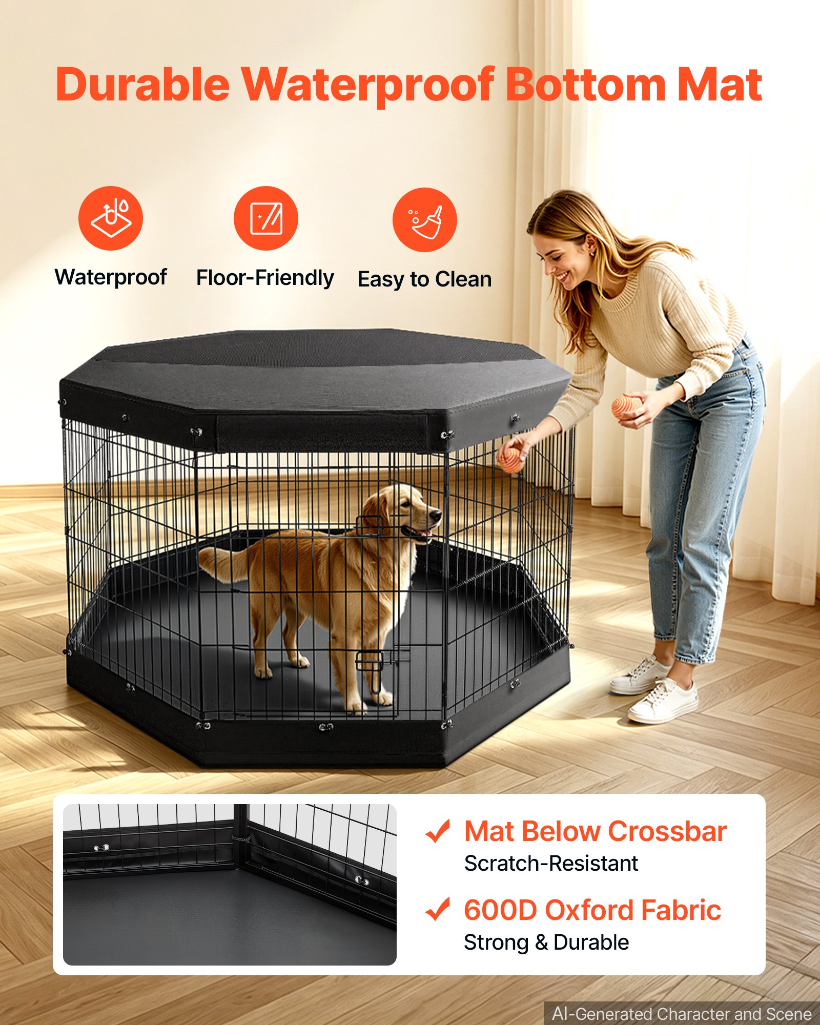 VEVOR Box per Cani da 91 cm 8 Pannelli Copertura Superiore e Base Imbottita, Recinzione Pieghevole in Metallo con Porta, Colore Nero, per Cuccioli e Delimitazione Animali Domestici di Piccola Taglia