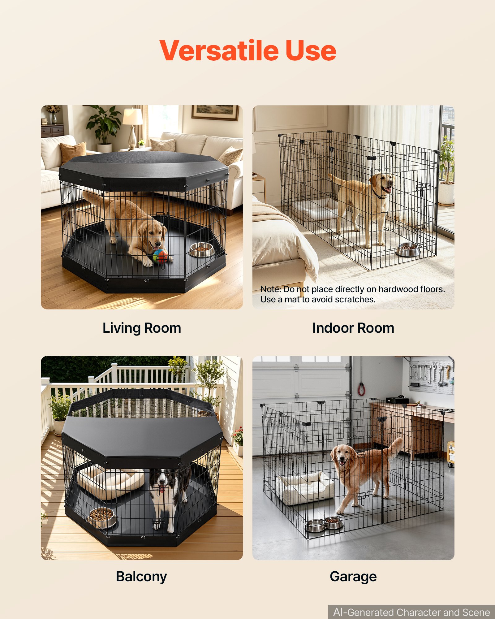 VEVOR Box per Cani da 91 cm 8 Pannelli Copertura Superiore e Base Imbottita, Recinzione Pieghevole in Metallo con Porta, Colore Nero, per Cuccioli e Delimitazione Animali Domestici di Piccola Taglia