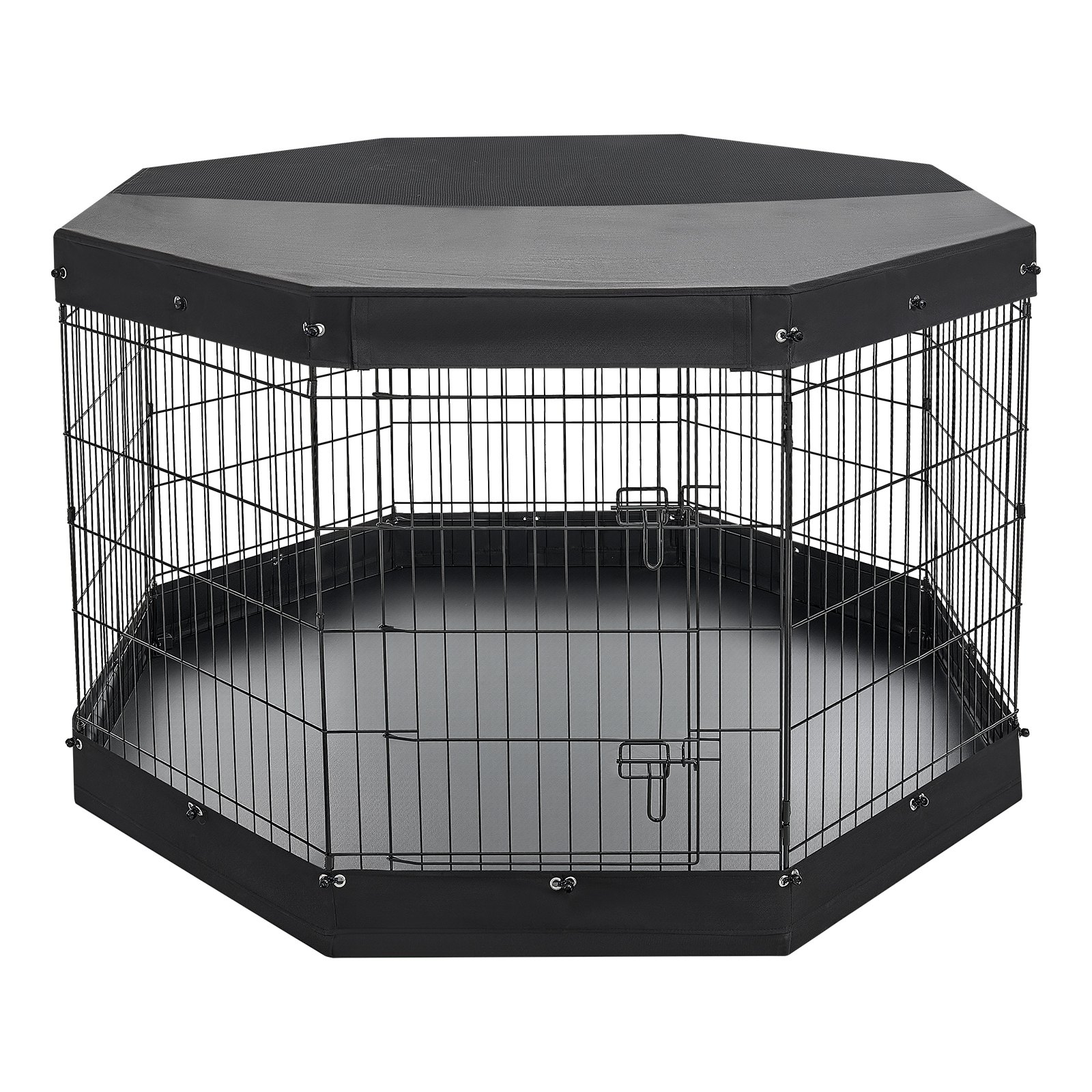 VEVOR Box per Cani da 91 cm 8 Pannelli Copertura Superiore e Base Imbottita, Recinzione Pieghevole in Metallo con Porta, Colore Nero, per Cuccioli e Delimitazione Animali Domestici di Piccola Taglia