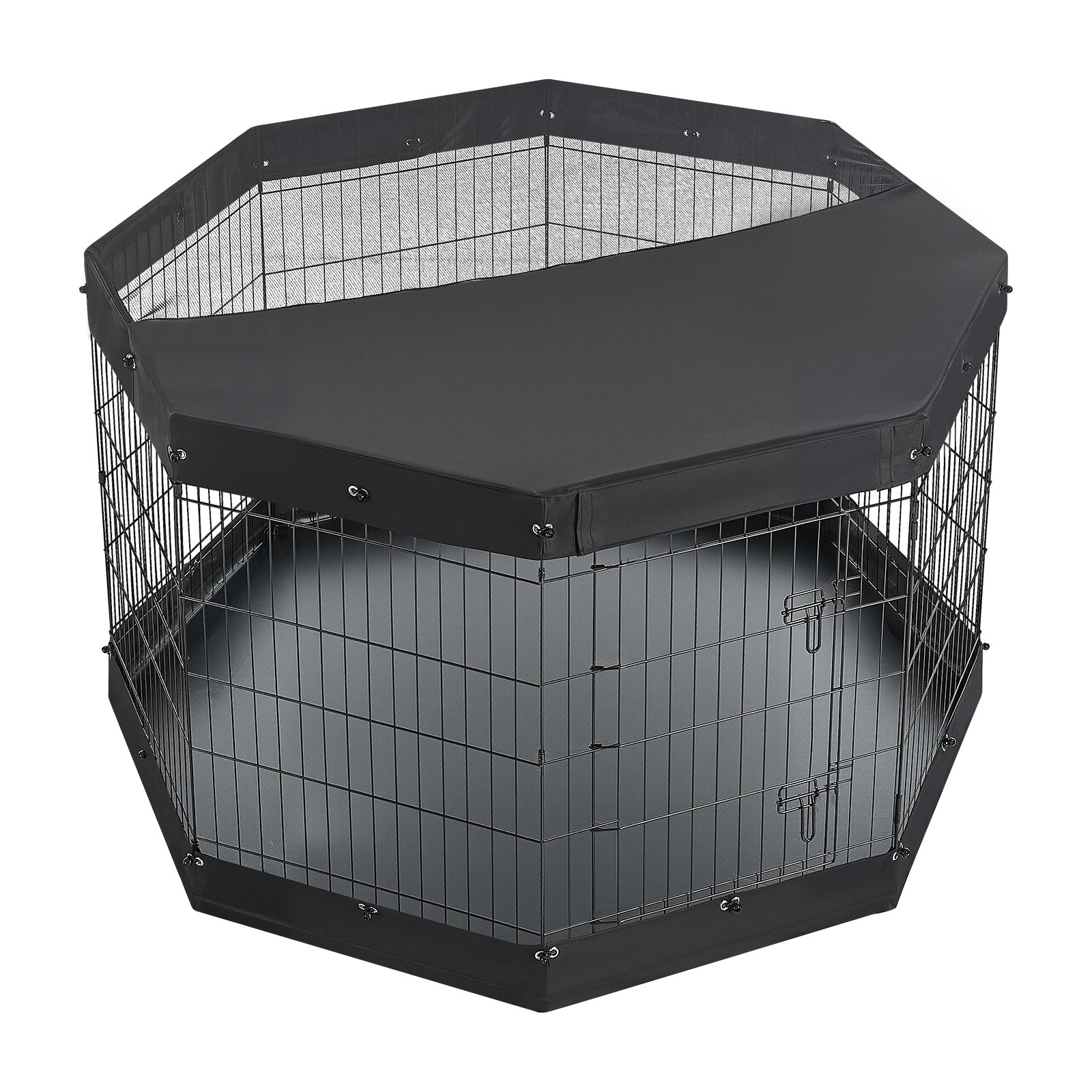 VEVOR Box per Cani da 91 cm 8 Pannelli Copertura Superiore e Base Imbottita, Recinzione Pieghevole in Metallo con Porta, Colore Nero, per Cuccioli e Delimitazione Animali Domestici di Piccola Taglia