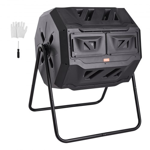 VEVOR Compostiera da Giardino Rotante 162,7L Doppia Camera, Compostiera Girevole a 360° in PP Senza BPA Portata max. 50 kg per Compostaggio Rifiuti Organici di Cucina per Giardinaggio Cortile Esterno