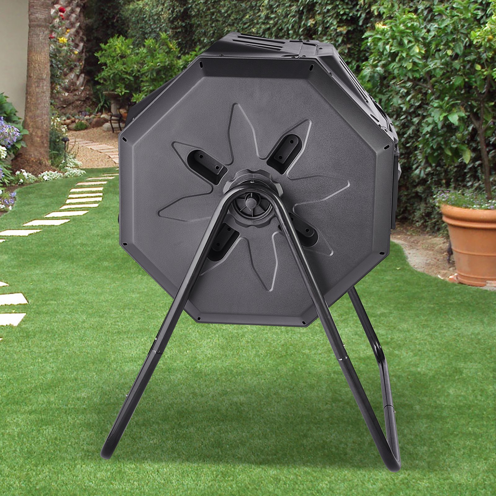 VEVOR Compostiera da Giardino Rotante 162,7L Doppia Camera, Compostiera Girevole a 360° in PP Senza BPA Portata max. 50 kg per Compostaggio Rifiuti Organici di Cucina per Giardinaggio Cortile Esterno