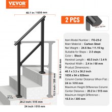 VEVOR Corrimano per Esterni 2 Pezzi Kit Corrimano per Scale 2 a 3 Gradini Nero