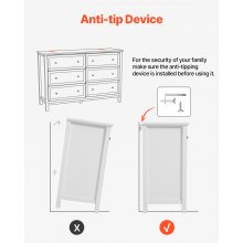 VEVOR Cassettiera a 6 Cassetti per Camera da Letto Cassettiera in Legno Bianco