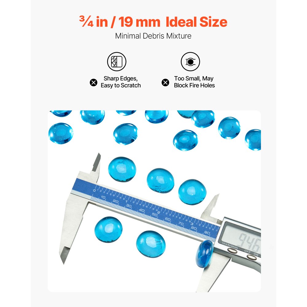 VEVOR Vetro per Caminetto, 9,0 kg, Resistenti alle Alte Temperature, 19,05 mm di Spessore, Riflettente, per Braciere, Pietra ad Alta Lucentezza, per Tavolo da Braciere, Blu Caraibico