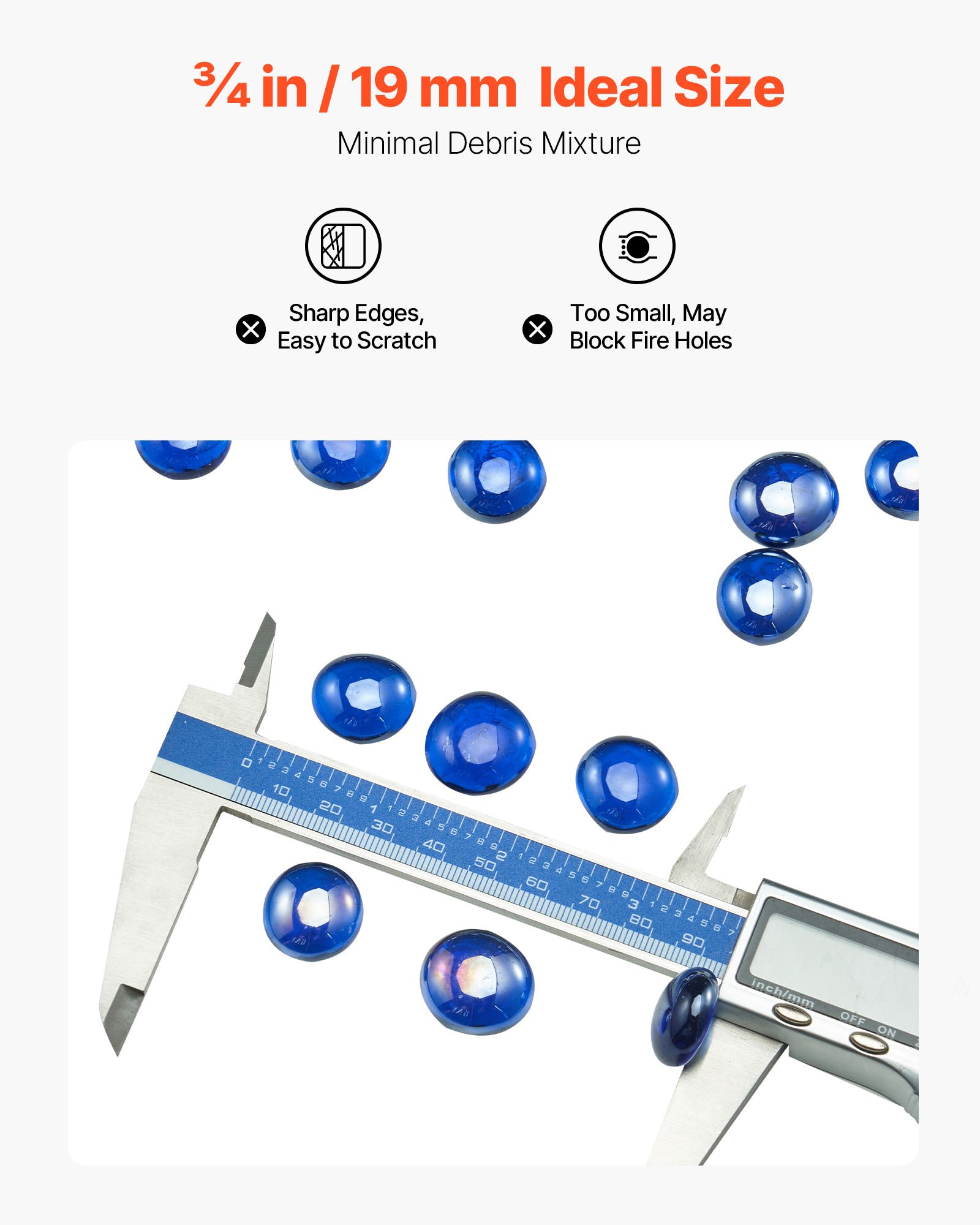 VEVOR Vetro per Braciere, Pietre per Caminetti Resistenti alle Alte Temperature, 4,5 kg, Perline Riflettenti e Antifumo da 19,05 mm, Perle di Vetro, Pietra per Tavolo da Braciere, Blu Cobalto