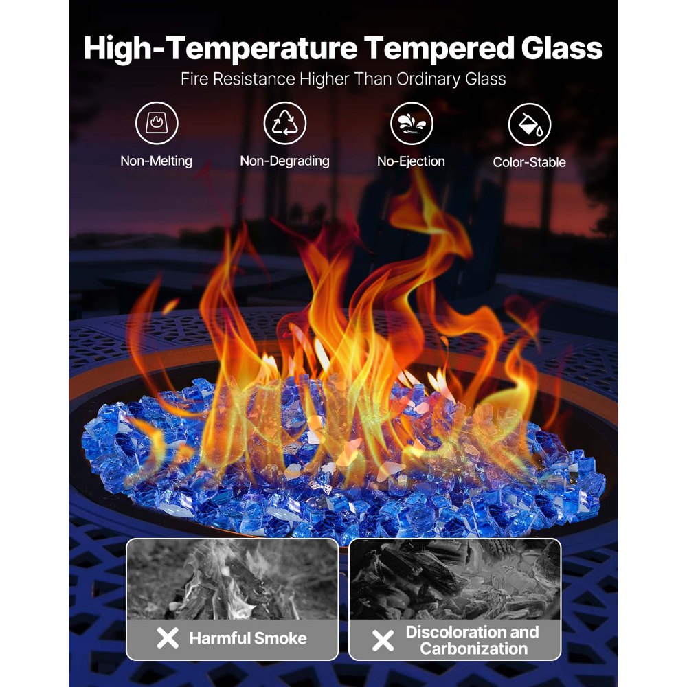 VEVOR Vetro per Braciere, Pietre per Caminetti Resistenti alle Alte Temperature, 9 kg, Riflettenti e Antifumo da 12,7 mm, Perle di Vetro Alta Lucentezza per Tavolo da Braciere, Blu Cobalto