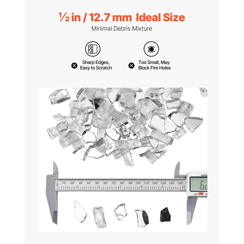 VEVOR Vetro da Fuoco per Braciere da 12,7 mm di Spessore, Pietre per Caminetti Resistenti alle Alte Temperature 4,5 kg Pietre Laviche per Braciere a Gas, Riflettenti e Senza Fumo, Trasparenti