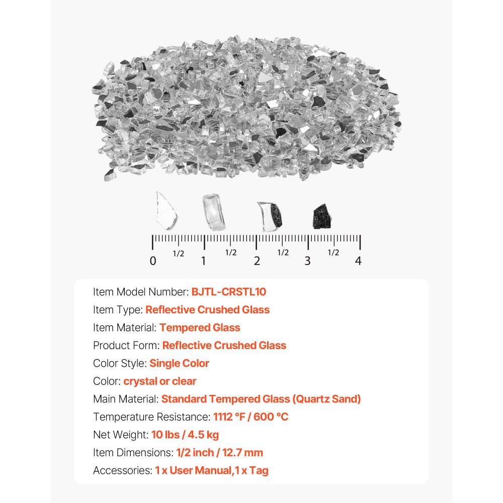 VEVOR Vetro da Fuoco per Braciere da 12,7 mm di Spessore, Pietre per Caminetti Resistenti alle Alte Temperature 4,5 kg Pietre Laviche per Braciere a Gas, Riflettenti e Senza Fumo, Trasparenti