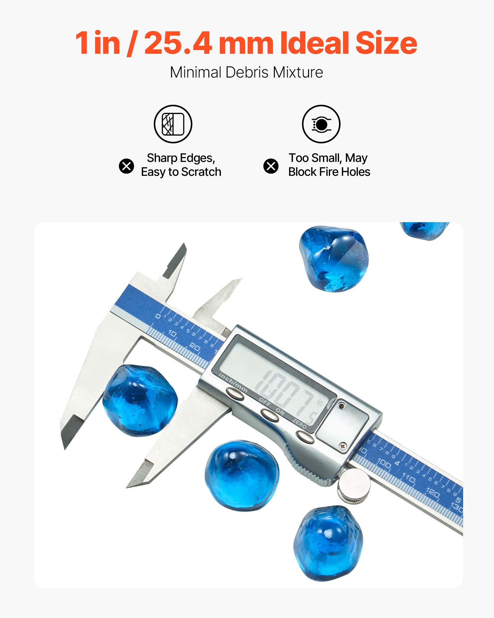 VEVOR Vetro per Braciere, Pietre per Caminetti Resistenti alle Alte Temperature, 9 kg, Perline Diamantate in Vetro Riflettenti da 25,4 mm, Alta Lucentezza, per Tavolo da Braciere, Blu Caraibico