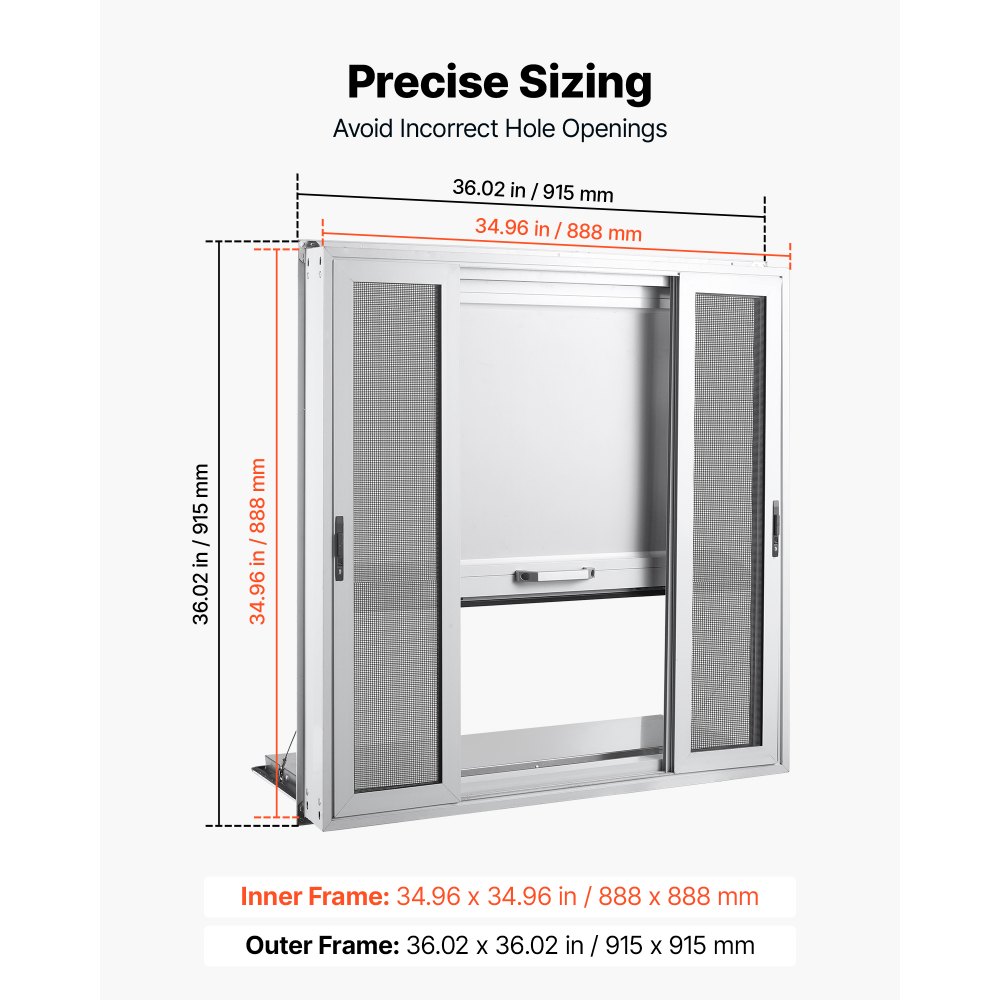 VEVOR Finestra Servizio Food Truck Finestre a Zanzariera Bancone Ribaltato Sportello di Servizio 915 x 915 mm con Tendalino Pieghevole, 4 Finestre Scorrevoli, Lega di Alluminio, Furgone di Vendita
