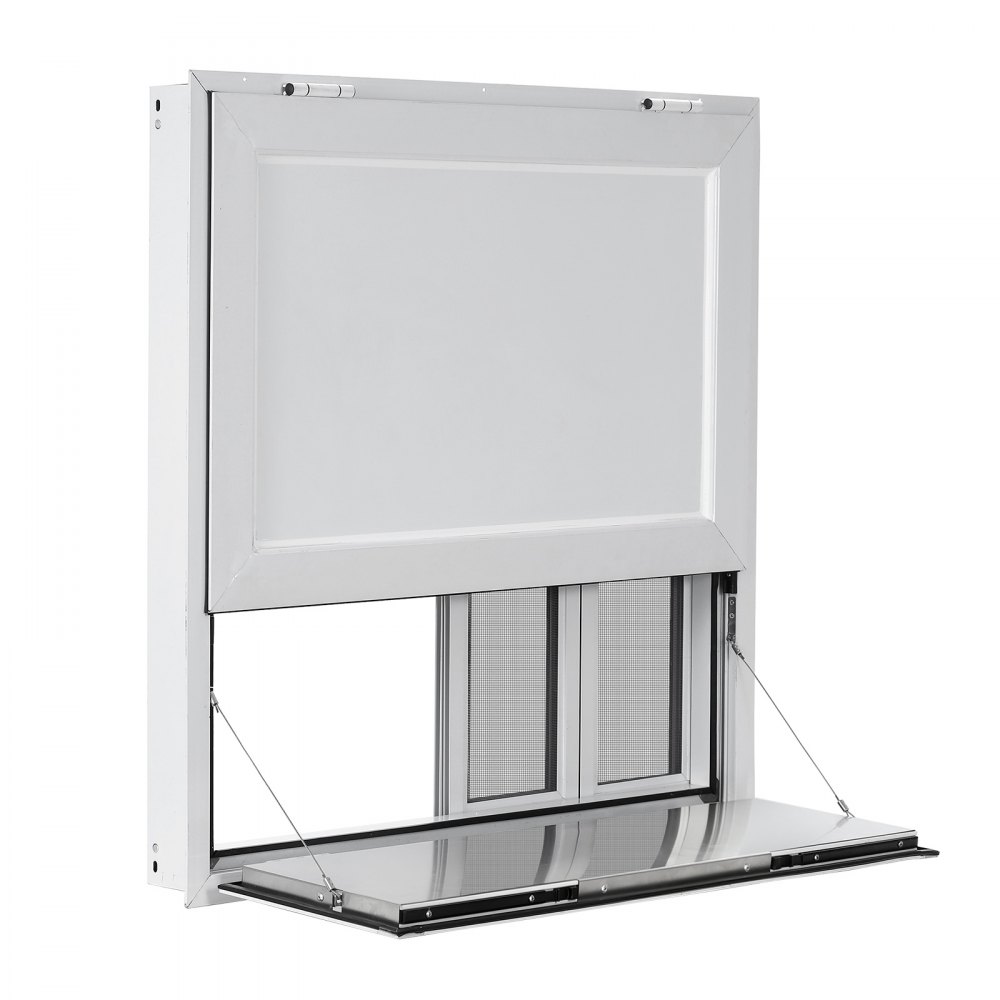 VEVOR Finestra Servizio Food Truck Finestre a Zanzariera Bancone Ribaltato Sportello di Servizio 915 x 915 mm con Tendalino Pieghevole, 4 Finestre Scorrevoli, Lega di Alluminio, Furgone di Vendita