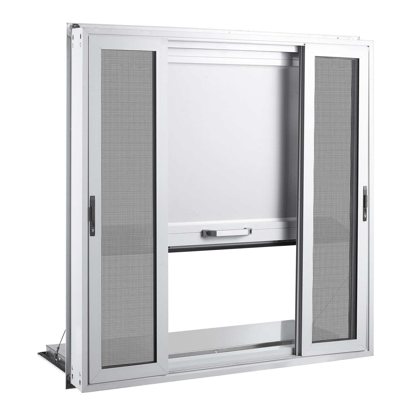 VEVOR Finestra Servizio Food Truck Finestre a Zanzariera Bancone Ribaltato Sportello di Servizio 915 x 915 mm con Tendalino Pieghevole, 4 Finestre Scorrevoli, Lega di Alluminio, Furgone di Vendita