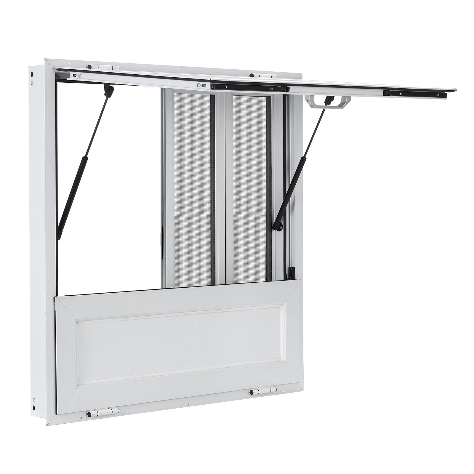 VEVOR Finestra Servizio Food Truck Finestre a Zanzariera Bancone Ribaltato Sportello di Servizio 915 x 915 mm con Tendalino Pieghevole, 4 Finestre Scorrevoli, Lega di Alluminio, Furgone di Vendita