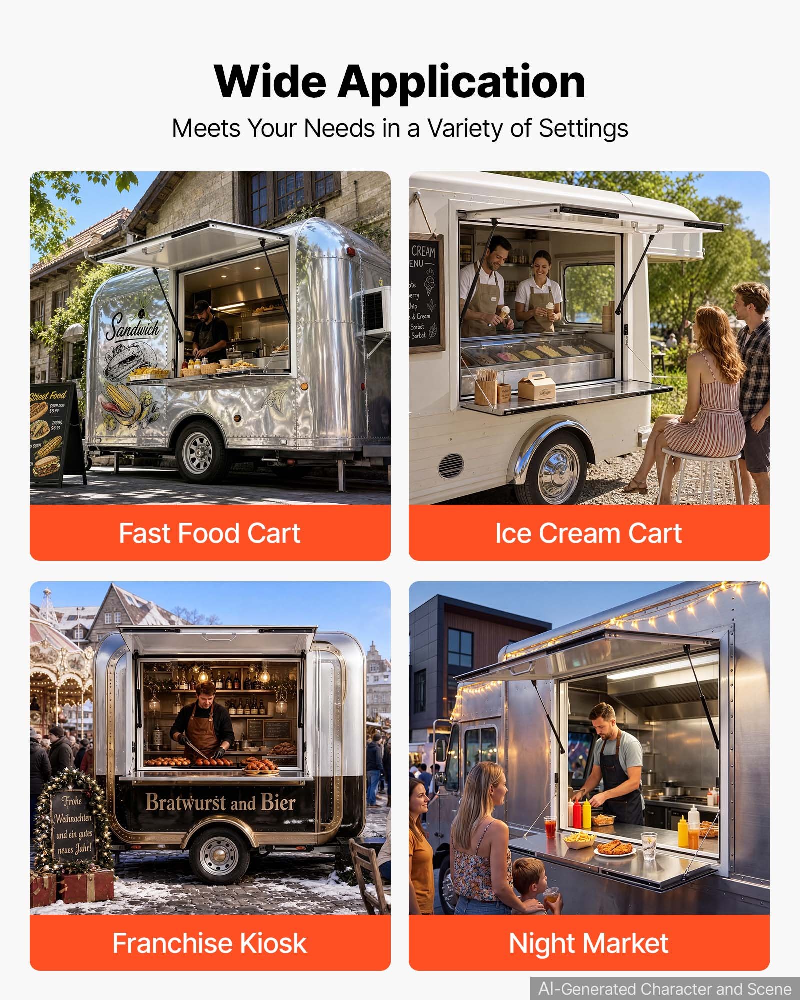 VEVOR Finestra di Servizio Bancone Pieghevole per Food Truck 915 x 915 mm Sportello di Servizio per Furgone Lega di Alluminio, Pannello Apertura max 85 Gradi, Tendalino, Tendalino, Gancio di Traino