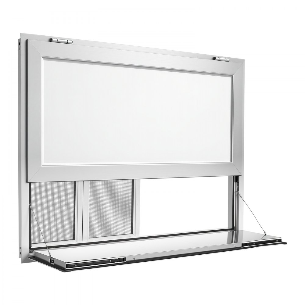 VEVOR Sportello di Servizio Furgone di Vendita Piano Portaoggetti Ribaltato, 4 Finestre Scorrevoli a Zanzariera, 1220 x 915 mm, Resistente alla Pioggia, Lega di Alluminio, Bancone Pieghevole Servizio