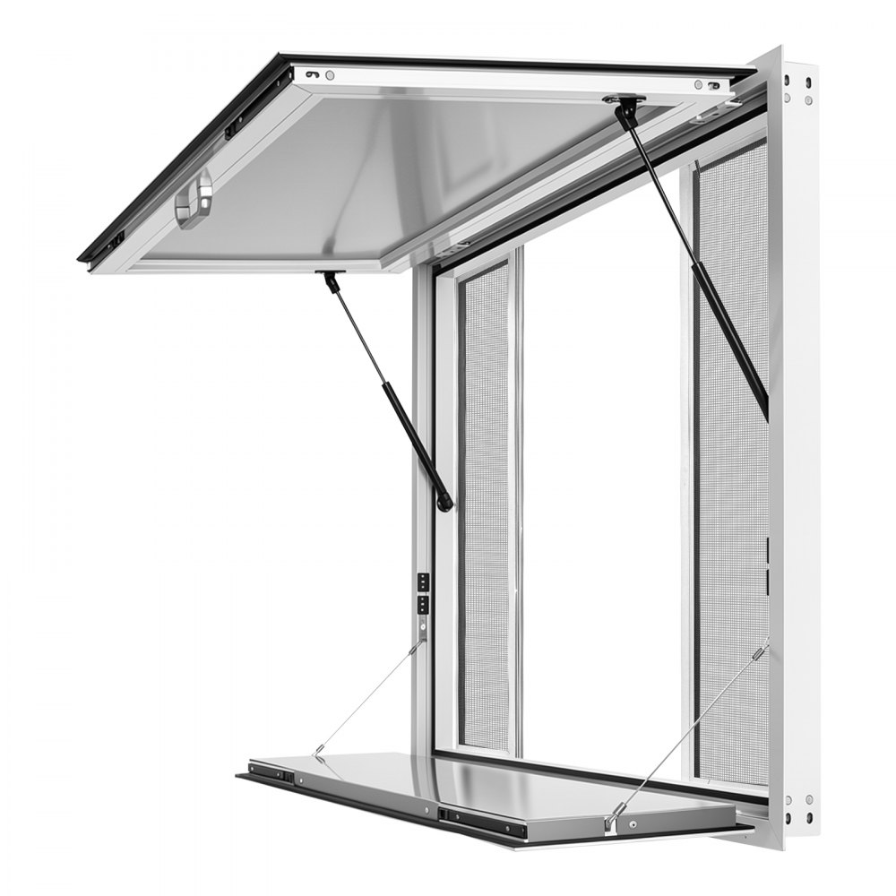 VEVOR Sportello di Servizio Furgone di Vendita Piano Portaoggetti Ribaltato, 4 Finestre Scorrevoli a Zanzariera, 1220 x 915 mm, Resistente alla Pioggia, Lega di Alluminio, Bancone Pieghevole Servizio
