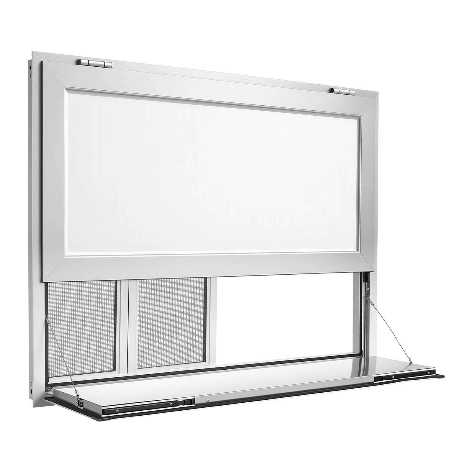 VEVOR Sportello di Servizio Furgone di Vendita Piano Portaoggetti Ribaltato, 4 Finestre Scorrevoli a Zanzariera, 1220 x 915 mm, Resistente alla Pioggia, Lega di Alluminio, Bancone Pieghevole Servizio