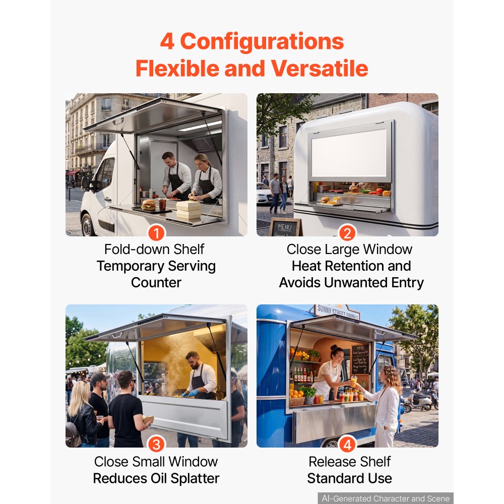 VEVOR Finestra di Servizio Bancone Pieghevole per Food Truck 1220 x 915 mm Sportello di Servizio in Lega di Alluminio, Pannello a Tendalino per Pioggia, Chiosco, Furgone di Vendita, Colore Bianco