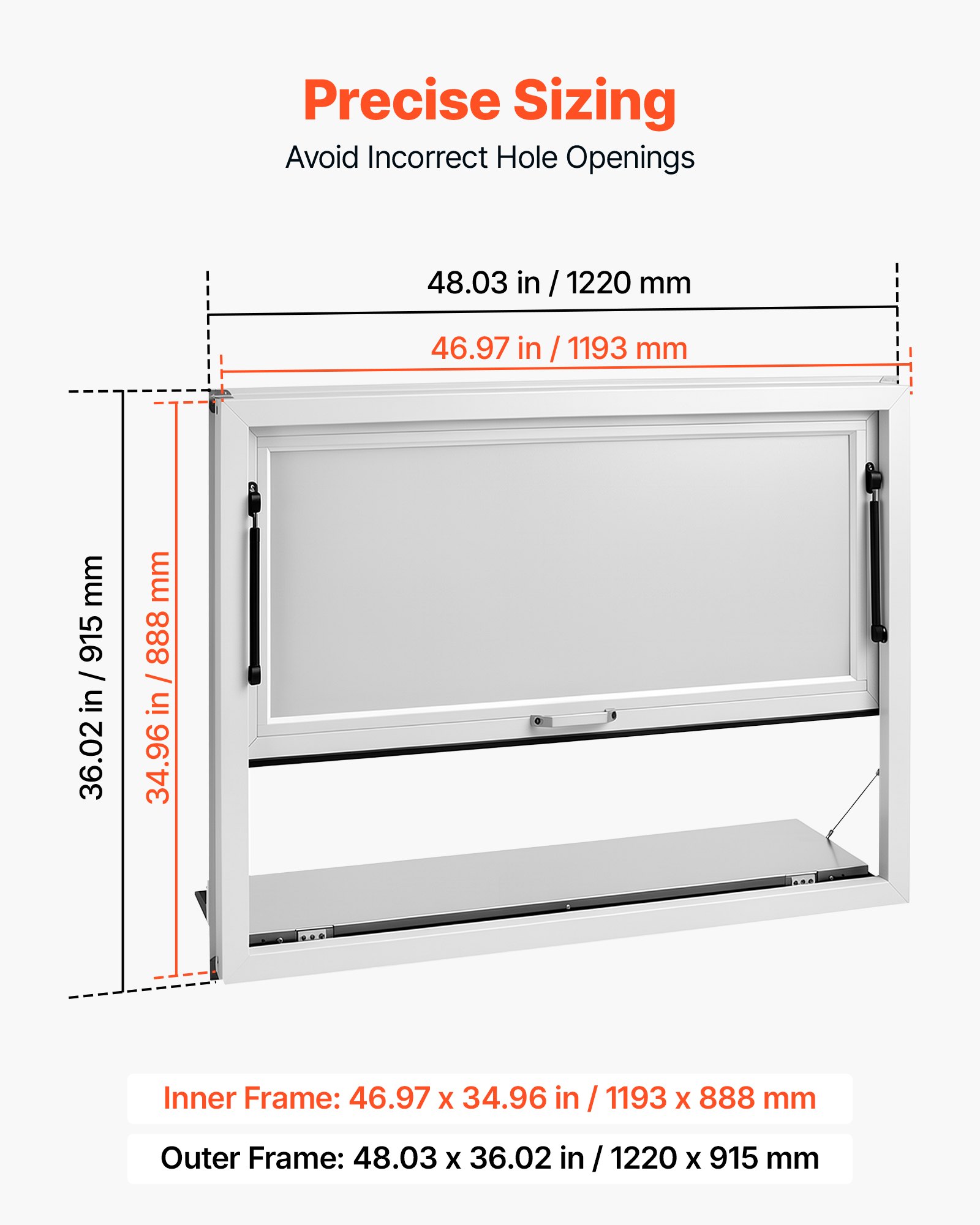 VEVOR Finestra di Servizio Bancone Pieghevole per Food Truck 1220 x 915 mm Sportello di Servizio in Lega di Alluminio, Pannello a Tendalino per Pioggia, Chiosco, Furgone di Vendita, Colore Bianco