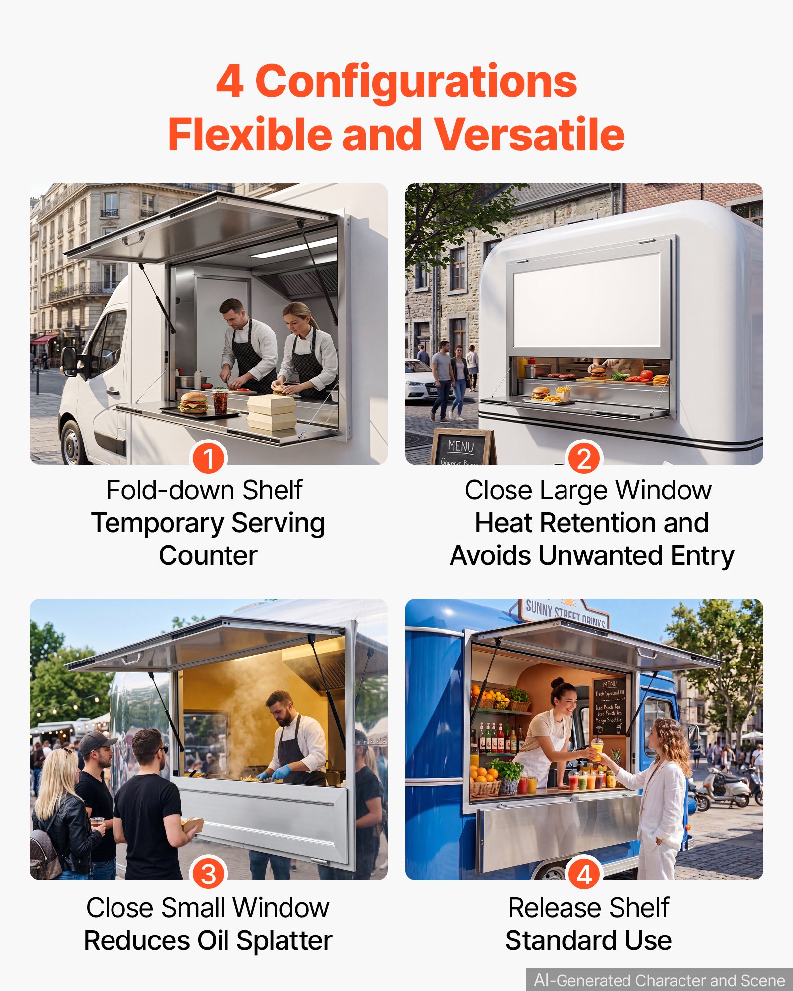 VEVOR Finestra di Servizio Bancone Pieghevole per Food Truck 1220 x 915 mm Sportello di Servizio in Lega di Alluminio, Pannello a Tendalino per Pioggia, Chiosco, Furgone di Vendita, Colore Bianco