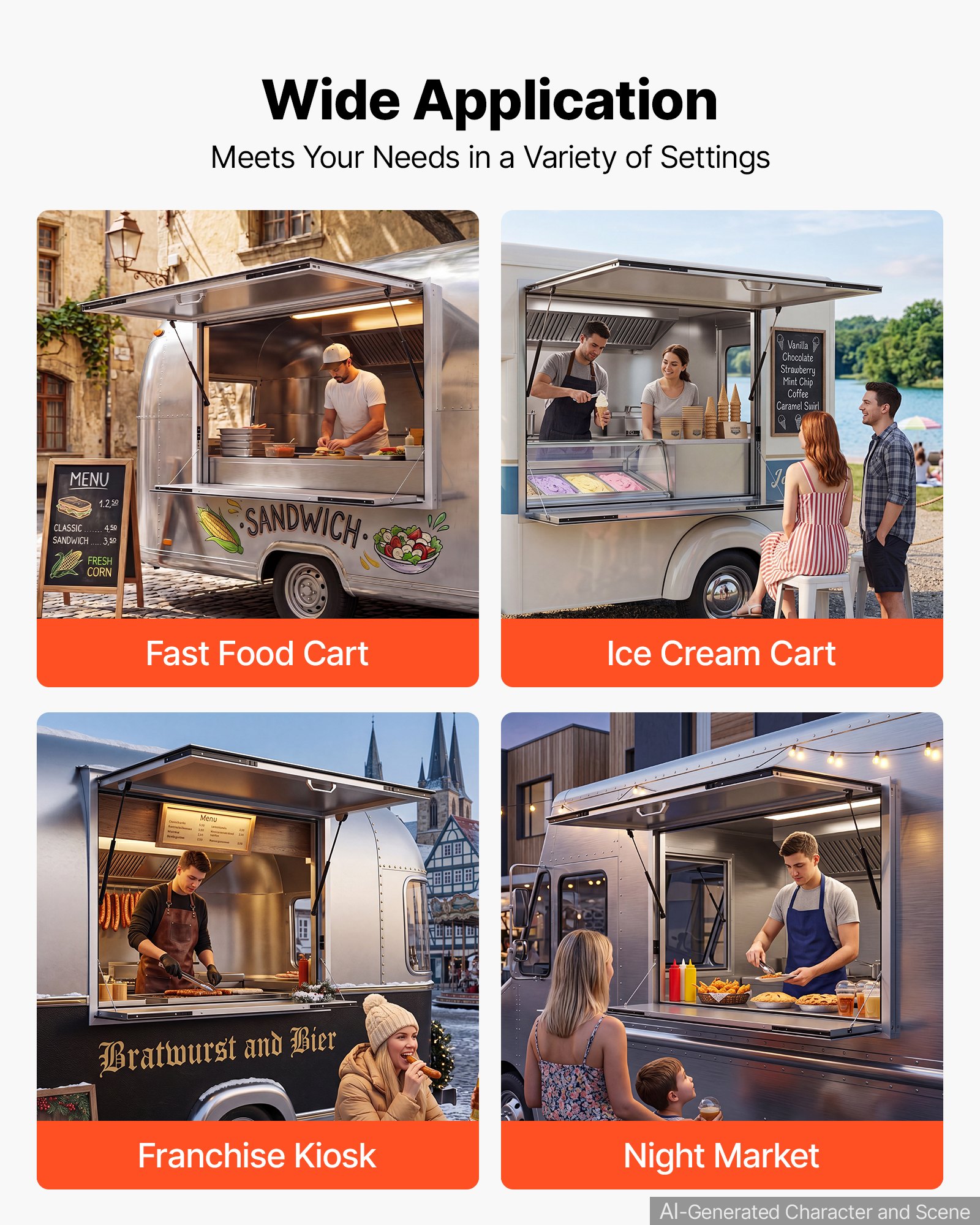 VEVOR Finestra di Servizio Bancone Pieghevole per Food Truck 1220 x 915 mm Sportello di Servizio in Lega di Alluminio, Pannello a Tendalino per Pioggia, Chiosco, Furgone di Vendita, Colore Bianco