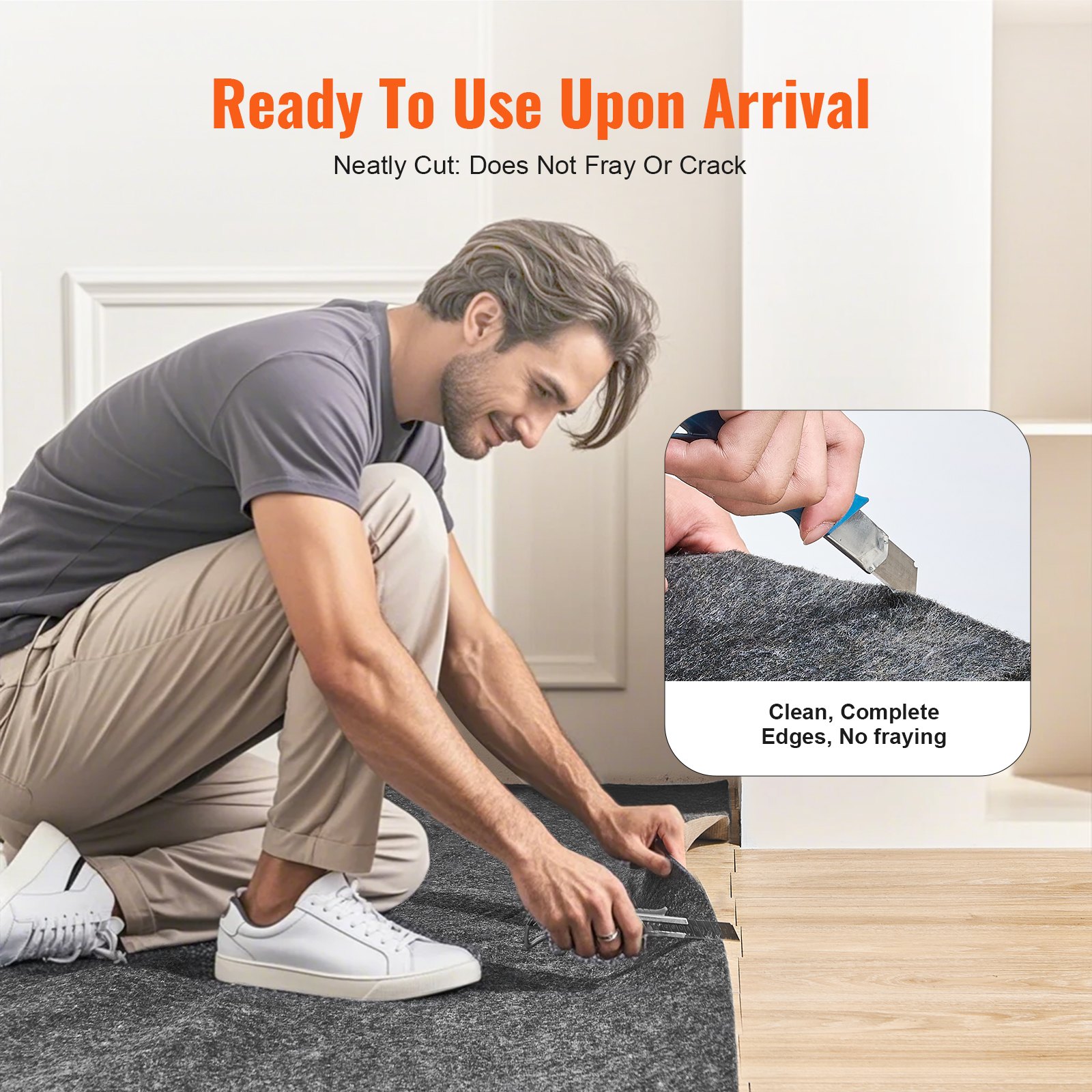 VEVOR Carpet Tiles, 635x2400mm, Protective Rubber Backing for Carpets, 6mm Thick – Double-Sided Felt Anti-Slip Mat, Flooring, Safe for All Floors, Grey