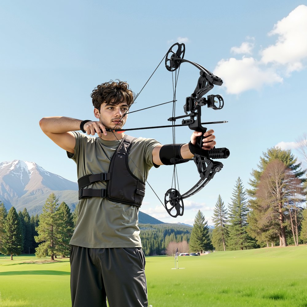 VEVOR Arco Composto da Tiro con L'Arco, Set Arco da Caccia Regolabile da 482,6 a 762 mm, Peso di Trazione da 8,62 a 31,75 kg Kit per Destrimani con Attrezzatura da Caccia, 320 FPS, Nero