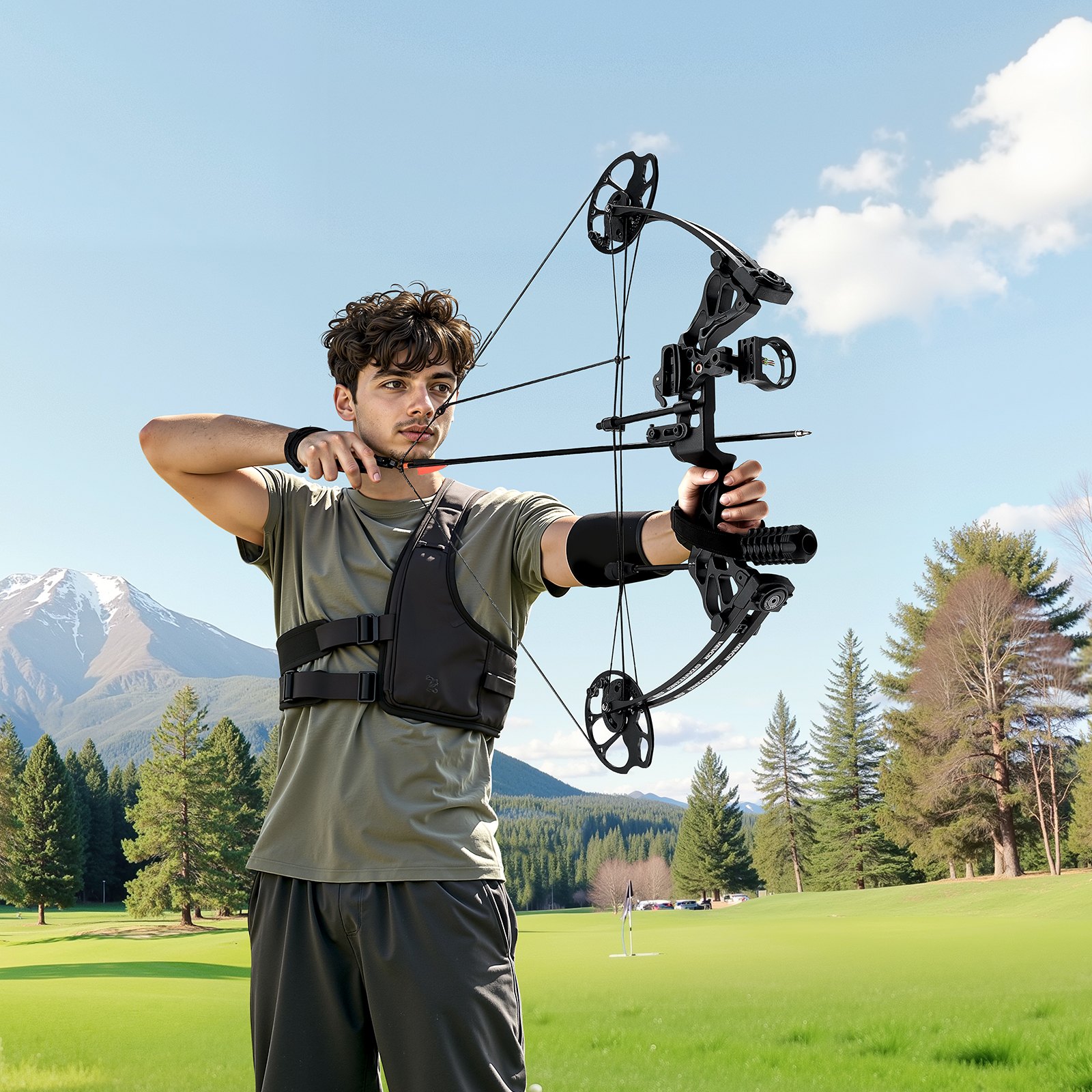 VEVOR Arco Composto da Tiro con L'Arco, Set Arco da Caccia Regolabile da 482,6 a 762 mm, Peso di Trazione da 8,62 a 31,75 kg Kit per Destrimani con Attrezzatura da Caccia, 320 FPS, Nero
