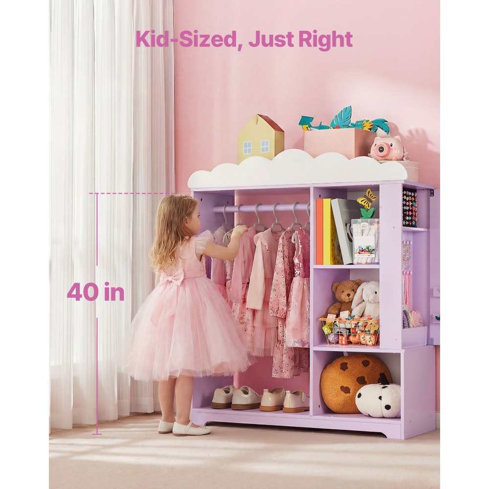 VEVOR Armadio per Costumi da Bambini con Mobiletto Portagiochi Colore Viola, Appendiabiti con Specchio e Ripiani, Guardaroba per Costumi da Travestimento, per Vestiti Camera da Letto Cameretta Bambini