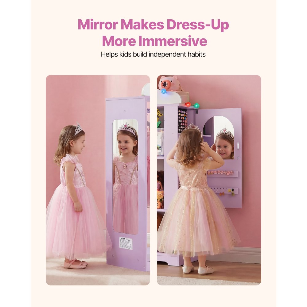 VEVOR Armadio per Costumi da Bambini con Mobiletto Portagiochi Colore Viola, Appendiabiti con Specchio e Ripiani, Guardaroba per Costumi da Travestimento, per Vestiti Camera da Letto Cameretta Bambini