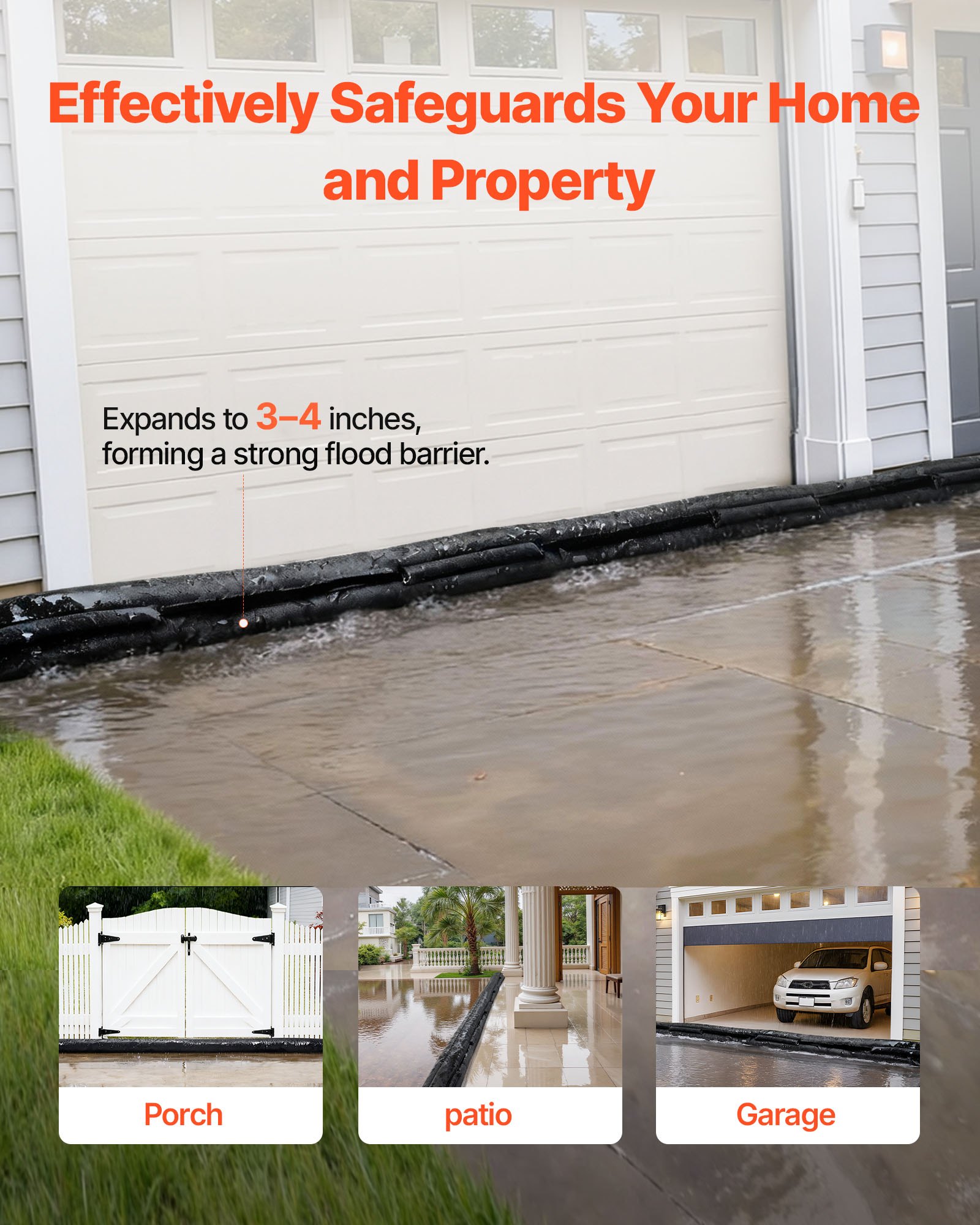 VEVOR Flood Barrier, 8 Pack, 480 x 435 mm Flood Bags Activated by Water, Reusable Water Absorbent Barrier, Sandless Sandbags Blockage, Flooding Prevention Bags for Home, Doorway, Basement, Garage