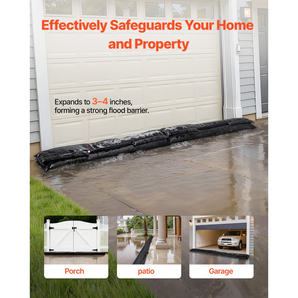 VEVOR Barriera Antiallagamento 1533x21 cm Set di Sacchi di Sabbia dall'Acqua per Protezione dalle Inondazioni Sacco di Protezione Antiallagamento per Porte di Garage Officina Barriera Sacchi 4 pezzi