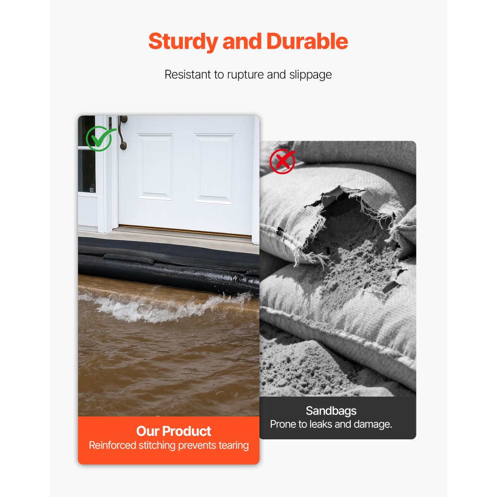 VEVOR Barriera Antiallagamento 305x21 cm Set di Sacchi di Sabbia dall'Acqua per Protezione dalle Inondazioni Sacco di Protezione Antiallagamento per Porte di Garage Officina Barriera Sacchi 8pz