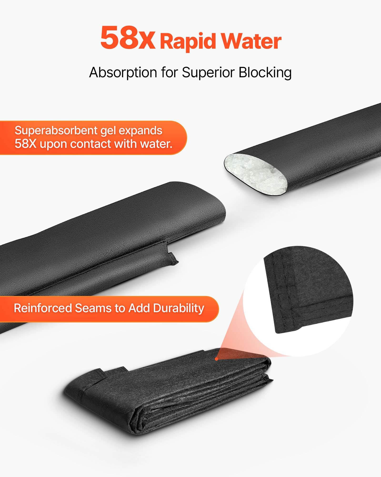 VEVOR Barriera Antiallagamento 305x21 cm Set di Sacchi di Sabbia dall'Acqua per Protezione dalle Inondazioni Sacco di Protezione Antiallagamento per Porte di Garage Officina Barriera Sacchi 8pz