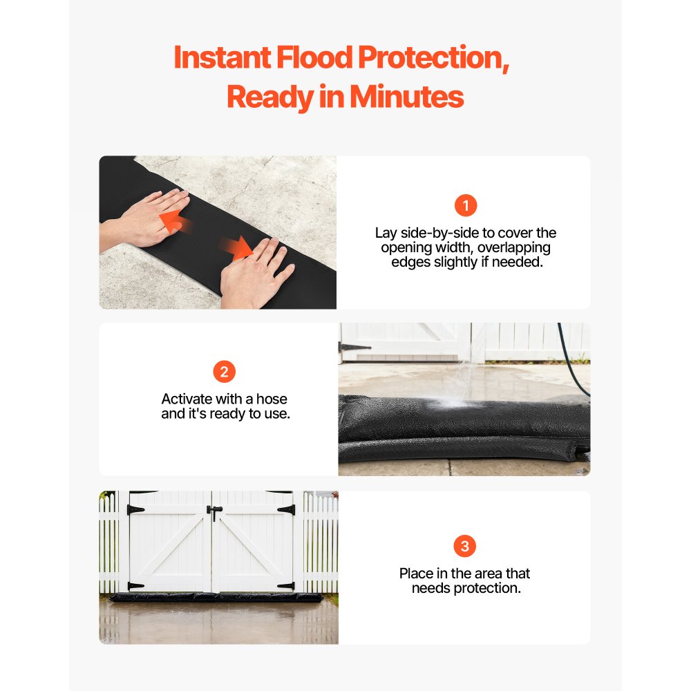 VEVOR Flood Barrier, 10 Pack, 1530 x 210 mm Flood Bags with Bucket, Reusable Water Absorbent Barrier Activated by Water, Sandless Sandbags Blockage, Flooding Prevention Bags for Basement, Garage, Doorway