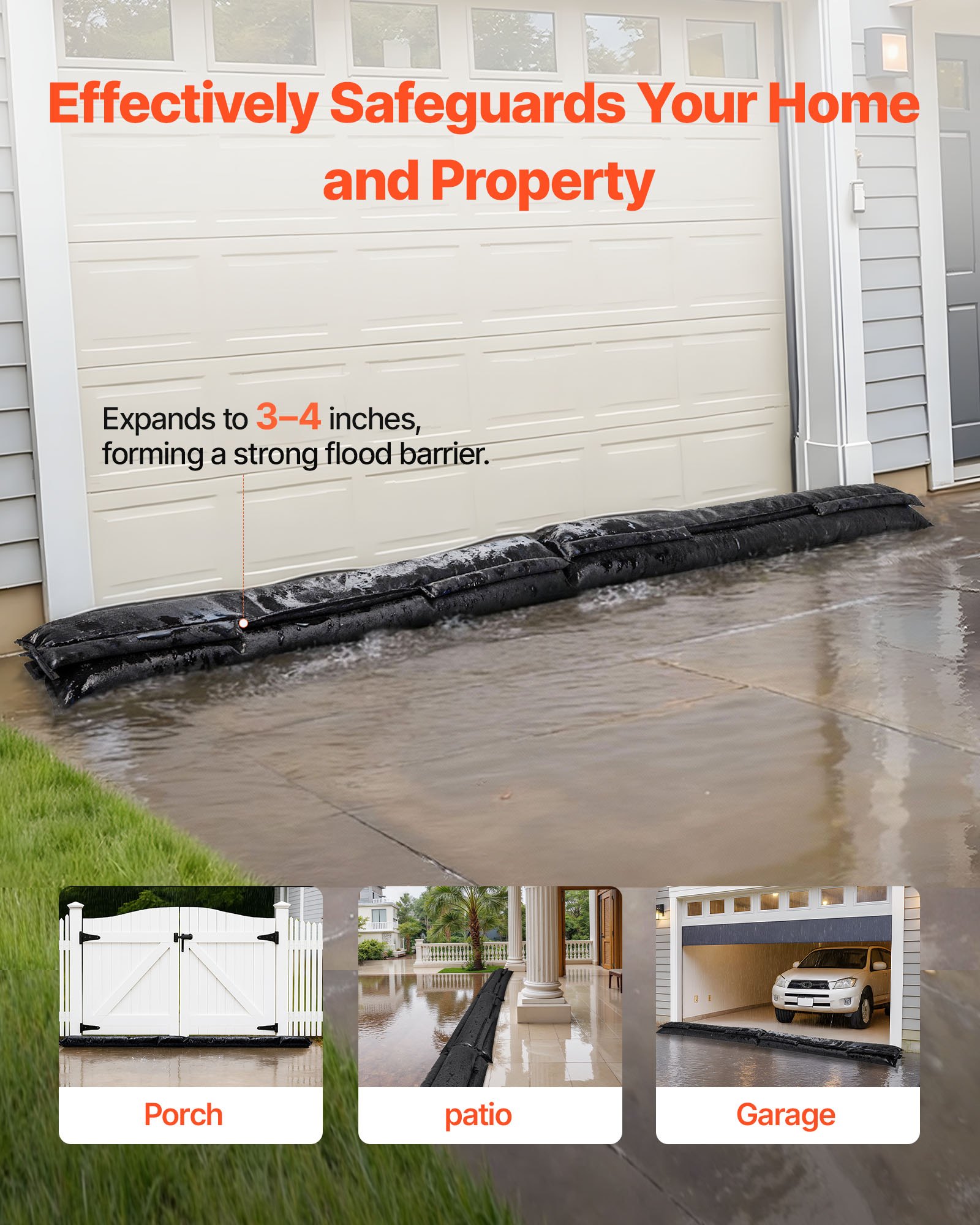 VEVOR Barriera Antiallagamento Set di Sacco di Sabbia Senza Sabbia 153x21 cm per Protezione Antiallagamento Sacchi contro Allagamento per Porte Garage Officina Cantina Set di Sacco 10 pezzi