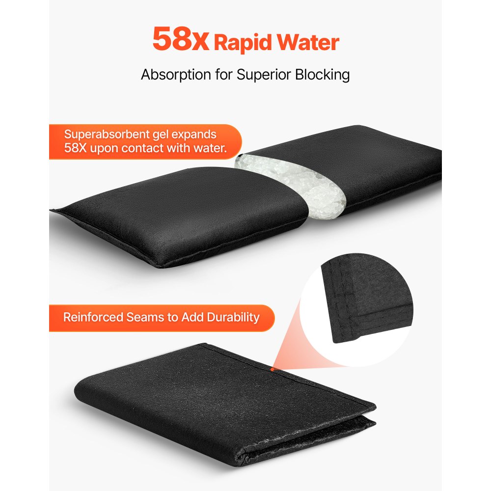 VEVOR Flood Barrier, 10 Pack, 430 x 830 mm Flood Bags with Bucket, Reusable Water Absorbent Barrier Activated by Water, Sandless Sandbags Blockage, Flooding Prevention Bags for Door, Basement, Garage