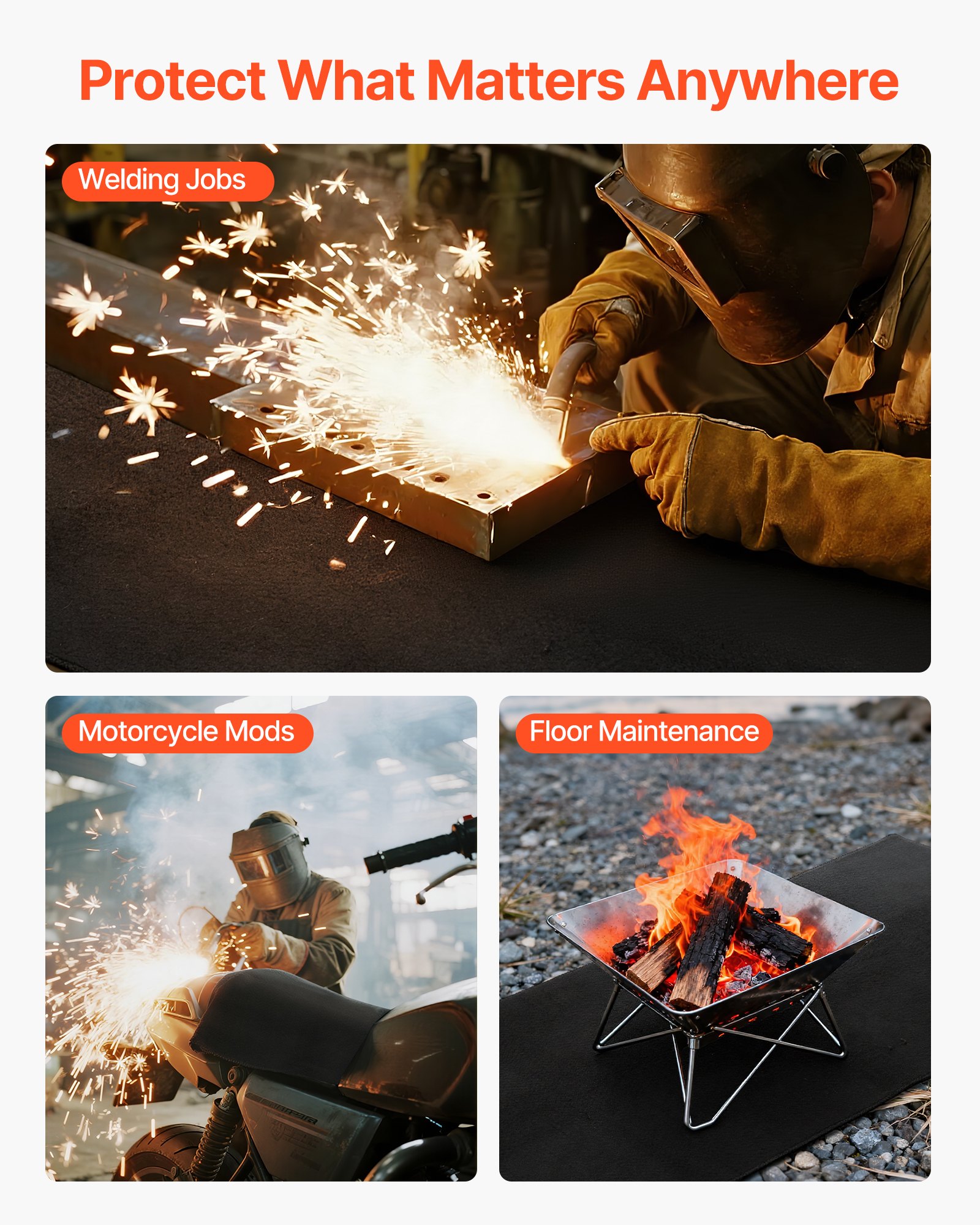 VEVOR Coperta per Saldatura in Feltro di Carbonio, Tappeto per Saldatura Ignifuga 2 pezzi da 508 x 914 mm, Coperta di Protezione di Sicurezza max. 982°C, Tappeto Ignifugo Spessore da 3,5 mm