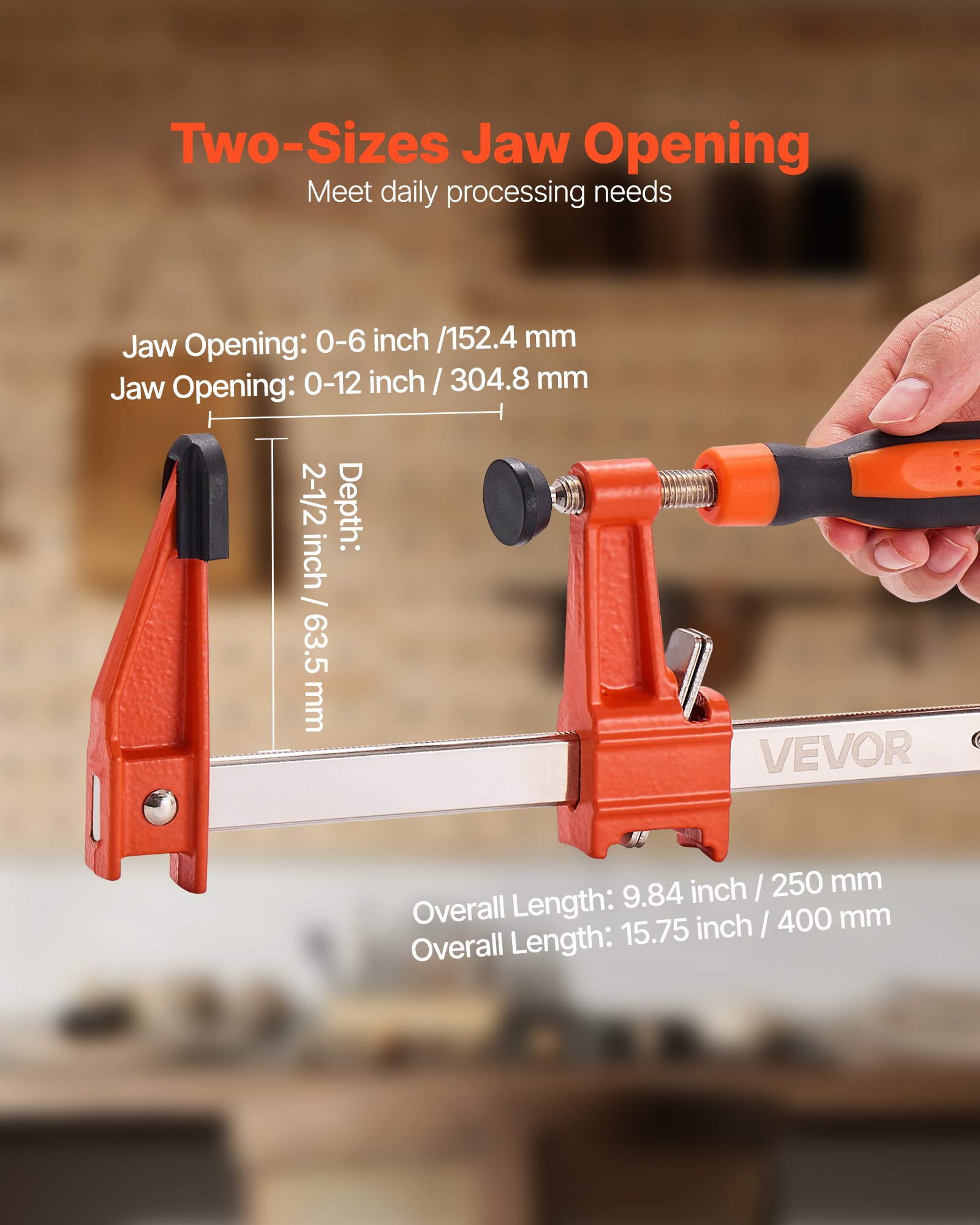 VEVOR Bar Clamps for Woodworking, 2-Pack 15.24 cm and 2-Pack 30.48 cm, Lockable F-Clamp with 272 kg Load Limit, 63.5 mm Depth, Cast Iron and Carbon Steel, Wood Clamps for Woodworking Metal Working