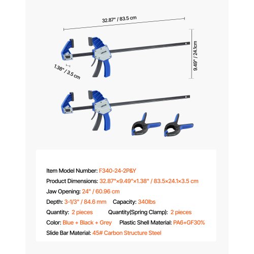 OZZO Set 2 Morsetti A Doppia Azione 300mm Per Legno - Serraggio E Spalmatura Con Carico 65kg