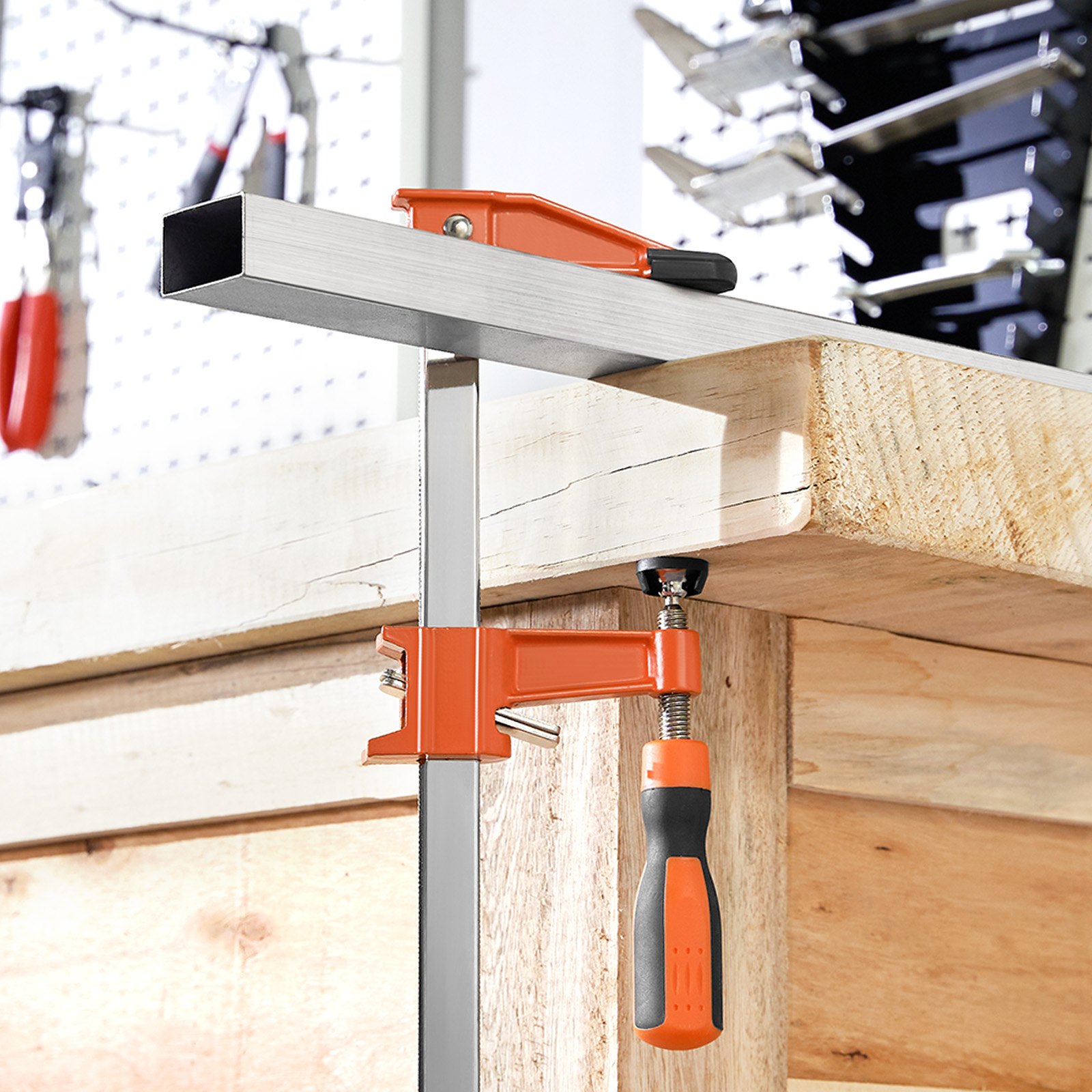 VEVOR Morsetti a Barra per Lavorazione del Legno 2 Pezzi, Apertura 60,96 cm, Set di Morsetti Paralleli, Morsetto a F con Limite di Carico 272 kg, Profondità 63,5 mm, Lavorazione dei Metalli