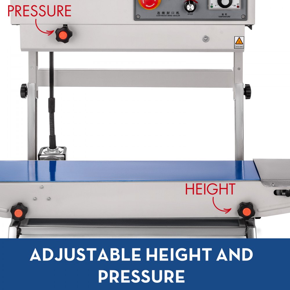 VEVOR Macchina Confezionatrice Verticale FR770, Sigillatore Automatico a Banda Continua 220V, Macchina Chiuditrice, Sigillatore Automatico Sottovuoto 500W, Pulsante di Arresto di Emergenza