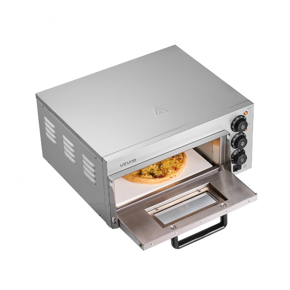Forno per pizza commerciale da banco VEVOR, 14" Single Deck Layer, forno elettrico per pizza in acciaio inox con pietra e maniglia, macchina per pizza multiuso per interni per ristoranti, pretzel al forno