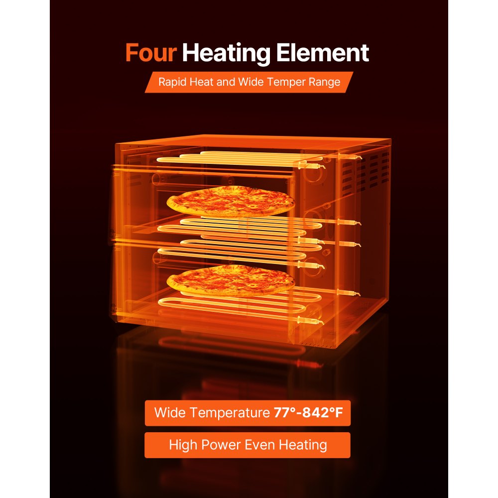 VEVOR Forno Elettrico per Pizza da 18 pollici, Forno per Pizza da Cucina 2500+2500 W max. 450°C, Controllo del Tempo e della Temperatura, Ripiano Doppio, Grill Multifunzione per Cottura