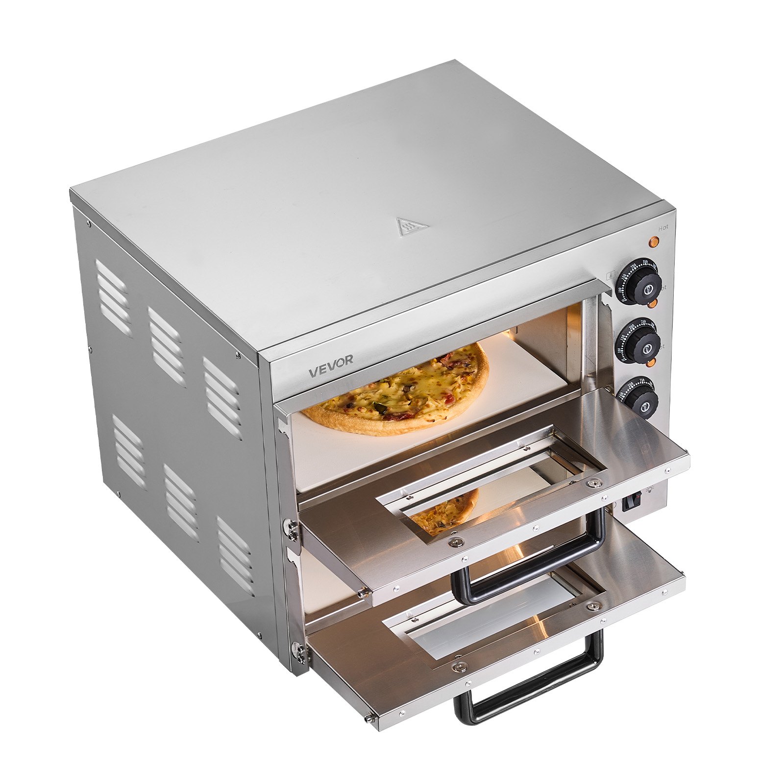 Forno per pizza commerciale da banco VEVOR, doppio strato da 14", forno elettrico per pizza in acciaio inox con pietra e maniglia, macchina per pizza multiuso per interni per ristoranti, pretzel al forno